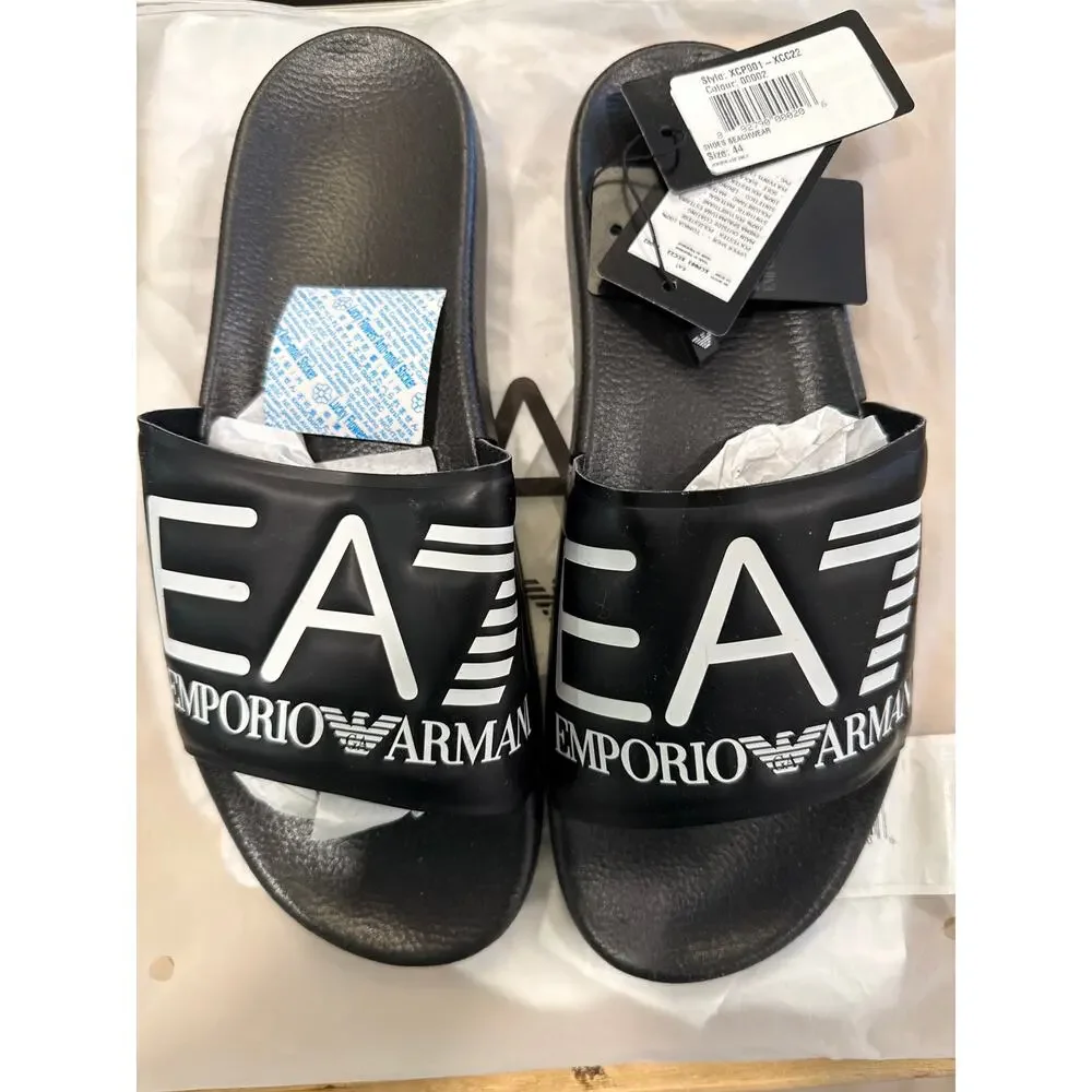NEW EA7 Emporio Armani Mens Slide Sandals Black XCP001 XCC22 Size 11 / 44